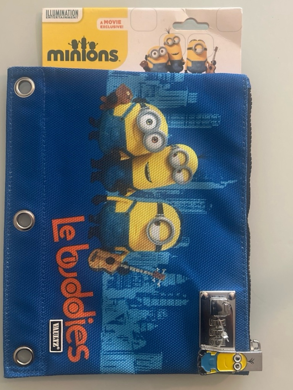Vaultz  Locking Binder Pouch Combination Pouch Zipper School Minions NEW